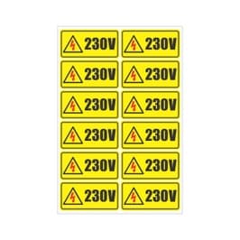 Semn Indicator Priza 230 V, autocolant, 9.5 x 4.5 cm, set 12 bucati